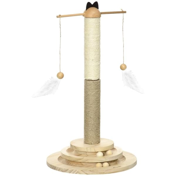 Rootz Kradsestolpe - Kattetræ - Kattetårn - Kitty Activity Center - Med pladespiller interaktivt boldlegetøj - Naturlig - 32 cm x 32 cm x 56 cm