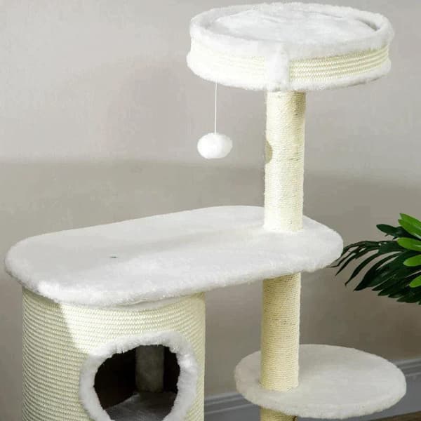 Rootz skrapstolpe - med skrapfat - 1 kattsäng och kattleksak - off-white - 59 cm x 35 cm x 100 cm