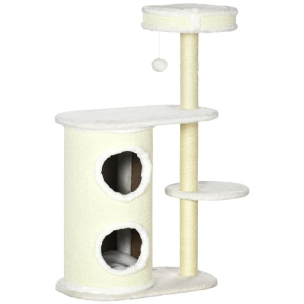 Rootz skrapstolpe - med skrapfat - 1 kattsäng och kattleksak - off-white - 59 cm x 35 cm x 100 cm