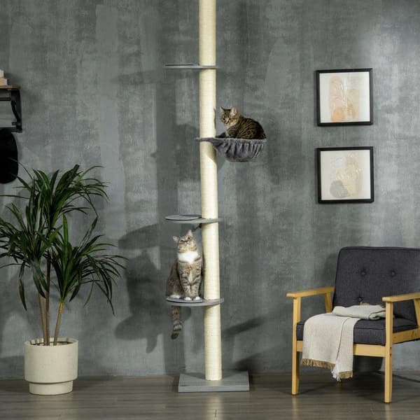 Rootz Kradsestolpe Med Hængekøje - Inkl. Loftstrammer - Loftshøjde - Grå + Cremehvid - 40 cm x 40 mx 250 cm