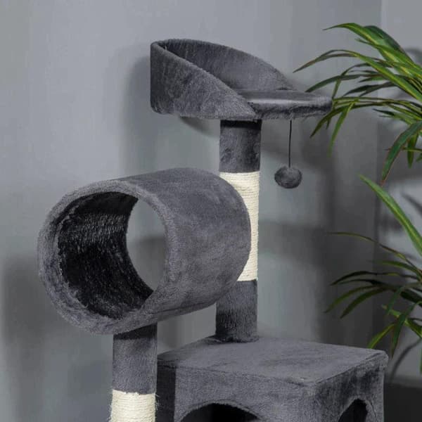 Rootz Kradsestolpe - Kattehule - 1 Kattetunnel - 1 Katteseng - Grå + Natur - 48cm x 48cm x 125cm