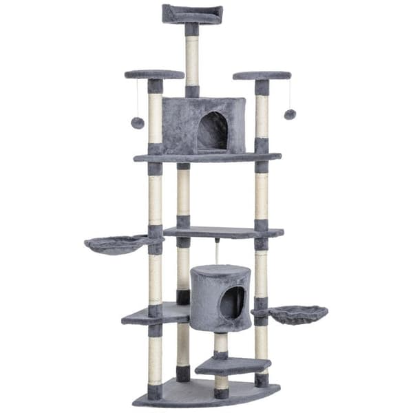 Rootzin raapimistolppa - Kissaluolalla - Kissan talo - Kissan häkki - 2 riippumatolla - Vaaleanharmaa - 60L x 60L x 200K cm