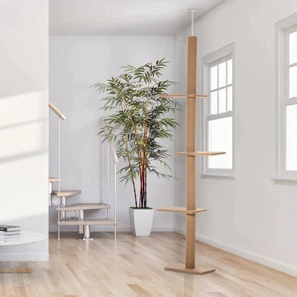 Rootz Skrapstolpe - Kattträd - Kattlekträd - Klätterträd - Höjdjusterbar - Ljusbrun - 43 x 27 x 228-260 cm