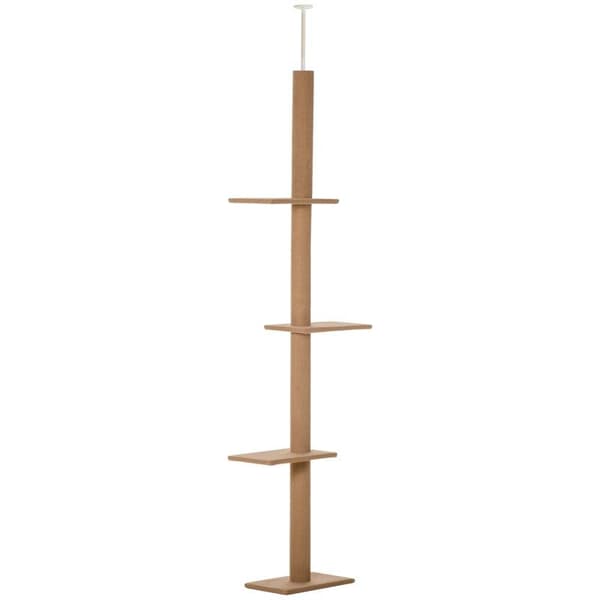 Rootz Skrapstolpe - Kattträd - Kattlekträd - Klätterträd - Höjdjusterbar - Ljusbrun - 43 x 27 x 228-260 cm