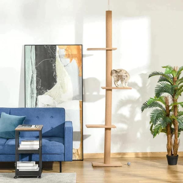 Rootz Skrapstolpe - Kattträd - Kattlekträd - Klätterträd - Höjdjusterbar - Ljusbrun - 43 x 27 x 228-260 cm