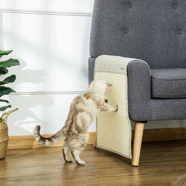 Rootz Ridsemåtte - Ridsebeskyttelse Sofa Sisal Ridsetæppe Til Kat - Lænestolssofa - Katte Ridsemåtte - Beige + Grå - 130 x 45 x 0,3 cm