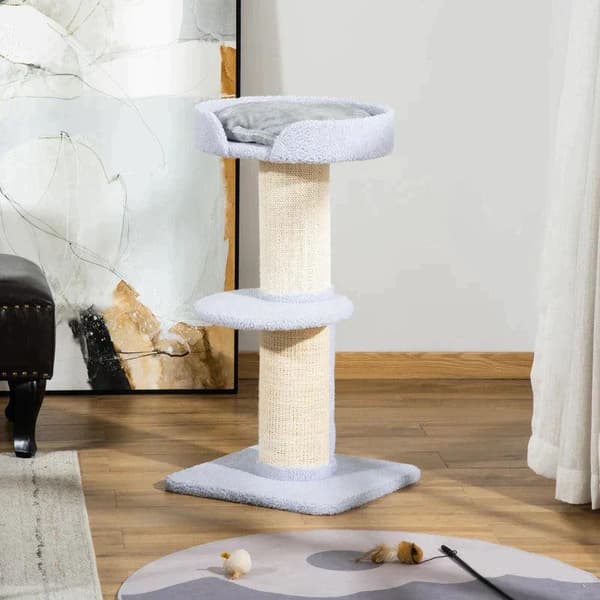 Rootz Cat Tree - Legetræ - Kradsestolpe med platform - Sisal E1 spånplade plys - Lyseblå - 45 x 45 x 91 cm