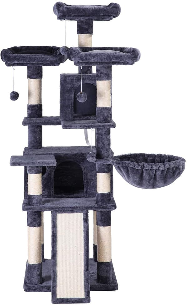 Rootz Cat Tree - Raaputustolppa - 6 tasoa - Riippumatto - Luola - Savunharmaa - 54 x 50 x 168 cm