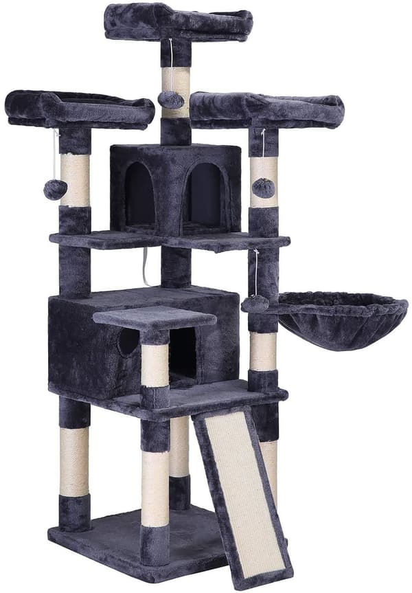 Rootz Cat Tree - Raaputustolppa - 6 tasoa - Riippumatto - Luola - Savunharmaa - 54 x 50 x 168 cm