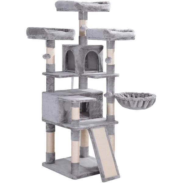 Rootz XL Skrapstolpe för katter - Kattträd - 3 plattformar - Grå - 55 x 55 x 172 cm