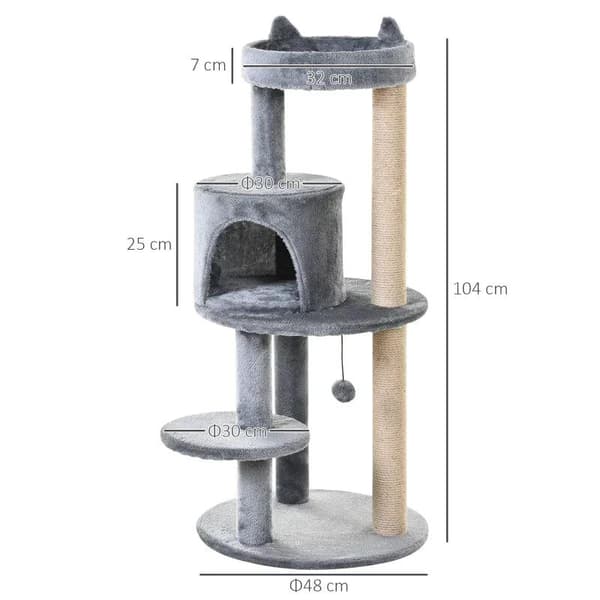 Rootz Cat Tree - Kissan aktiviteettipuu - Raapimistolpat - Kissaluola - Kissan talo - Harmaa - 48x48x104 cm