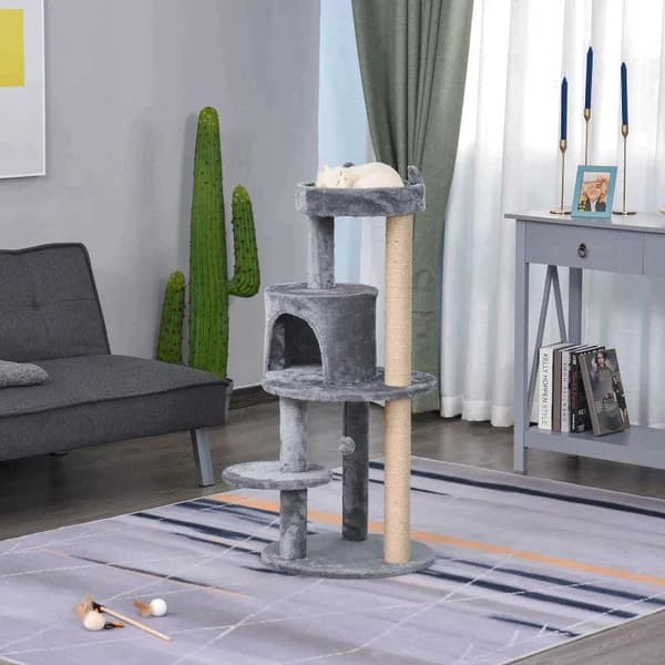 Rootz Cat Tree - Kissan aktiviteettipuu - Raapimistolpat - Kissaluola - Kissan talo - Harmaa - 48x48x104 cm