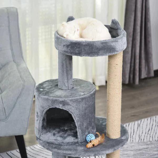 Rootz Cat Tree - Kissan aktiviteettipuu - Raapimistolpat - Kissaluola - Kissan talo - Harmaa - 48x48x104 cm