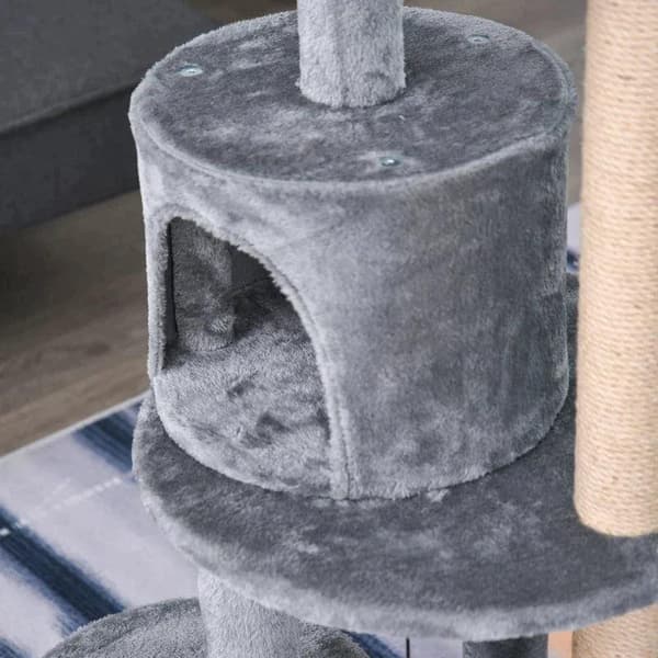 Rootz Cat Tree - Kissan aktiviteettipuu - Raapimistolpat - Kissaluola - Kissan talo - Harmaa - 48x48x104 cm