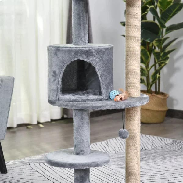 Rootz Cat Tree - Kissan aktiviteettipuu - Raapimistolpat - Kissaluola - Kissan talo - Harmaa - 48x48x104 cm
