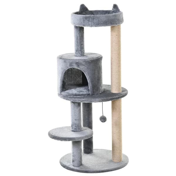 Rootz Cat Tree - Kissan aktiviteettipuu - Raapimistolpat - Kissaluola - Kissan talo - Harmaa - 48x48x104 cm