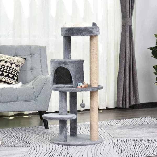 Rootz Cat Tree - Kissan aktiviteettipuu - Raapimistolpat - Kissaluola - Kissan talo - Harmaa - 48x48x104 cm