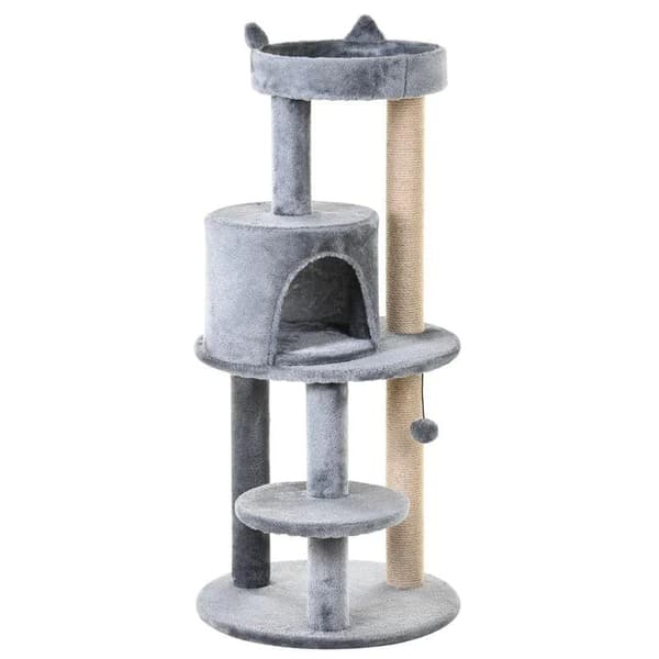 Rootz Cat Tree - Kissan aktiviteettipuu - Raapimistolpat - Kissaluola - Kissan talo - Harmaa - 48x48x104 cm