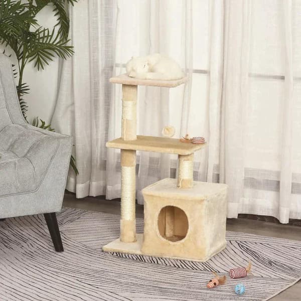 Rootz skrapstolpe - Cat Tree Tower - Sisal Cat Tree - Sisal skrapstolpar - Beige - 50 x 30 x 80 cm