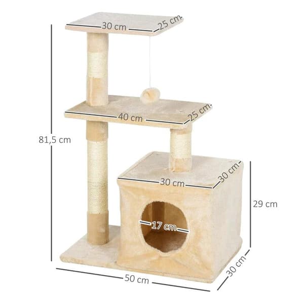 Rootz skrapstolpe - Cat Tree Tower - Sisal Cat Tree - Sisal skrapstolpar - Beige - 50 x 30 x 80 cm