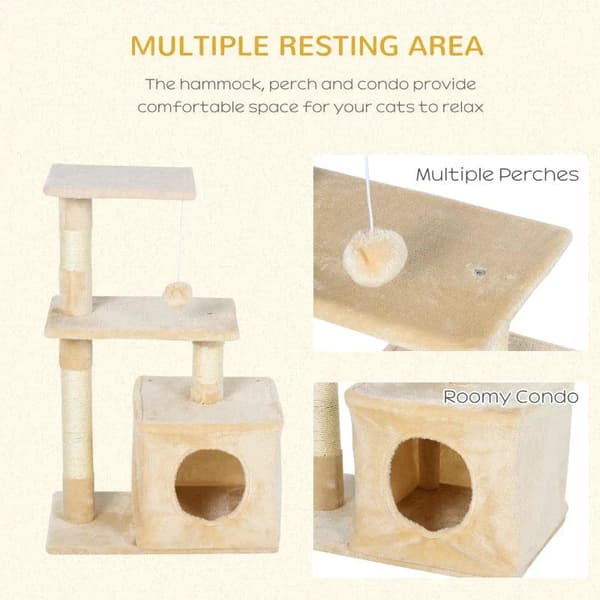Rootz skrapstolpe - Cat Tree Tower - Sisal Cat Tree - Sisal skrapstolpar - Beige - 50 x 30 x 80 cm