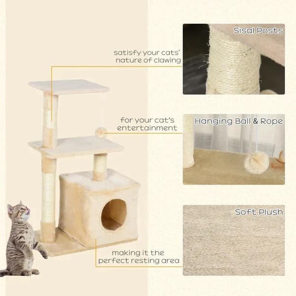 Rootz skrapstolpe - Cat Tree Tower - Sisal Cat Tree - Sisal skrapstolpar - Beige - 50 x 30 x 80 cm