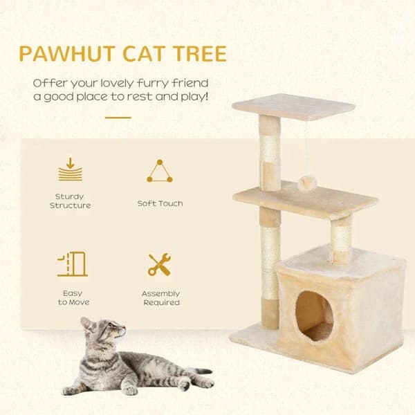 Rootz skrapstolpe - Cat Tree Tower - Sisal Cat Tree - Sisal skrapstolpar - Beige - 50 x 30 x 80 cm