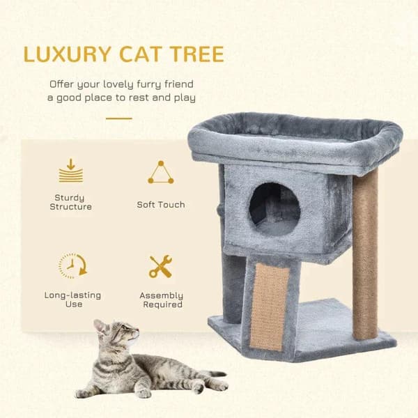 Rootz Cat Tree - Kissapuu juutilla raaputusmatolla - Riippuva pallo - Raaputustaulu - Kissakalusteet ovireiällä - Lemmikkien kalusteet - Vaaleanharmaa