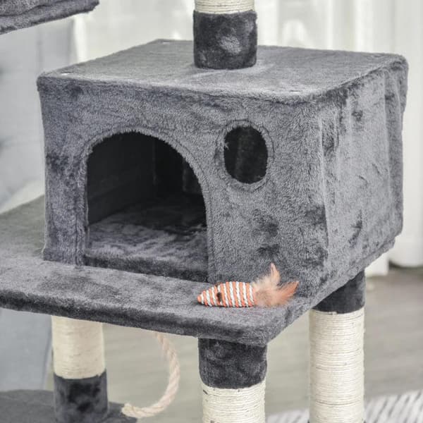 Rootz Cat Tree - Kissan talo - Kiipeilypuu riippumatolla - Kissan leikkitorni - Tummanharmaa - 60 x 48 x 144 cm
