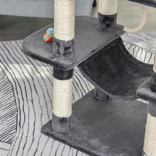 Rootz Cat Tree - Kissan talo - Kiipeilypuu riippumatolla - Kissan leikkitorni - Tummanharmaa - 60 x 48 x 144 cm