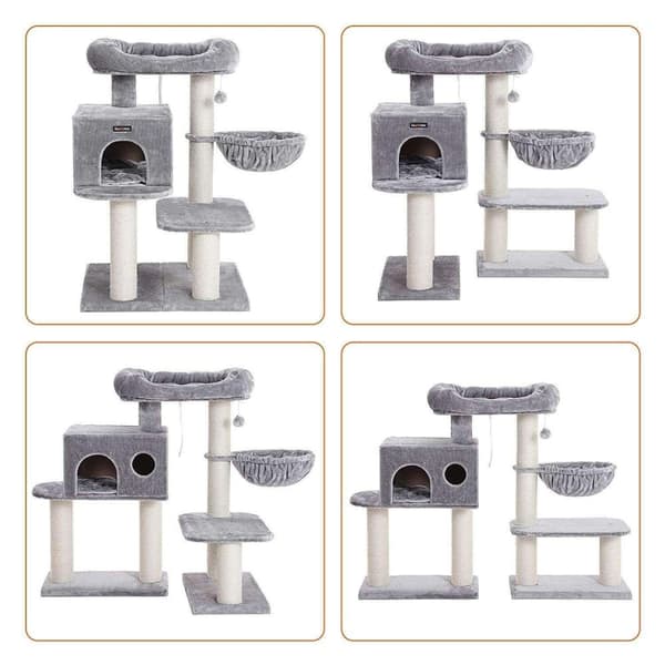 Rootz Cat Tower - Justerbart kattträd - Katthus - Skrapstolpe - Grå - 70 x 60 x 112 cm
