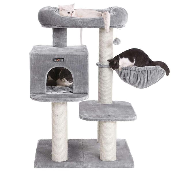 Rootz Cat Tower - Justerbart kattträd - Katthus - Skrapstolpe - Grå - 70 x 60 x 112 cm