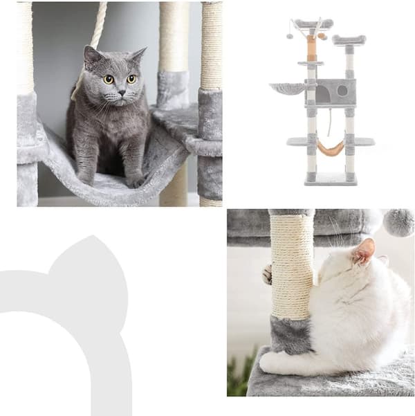 Rootz Cat Tree - Raaputuspylväs - Riippumatto - Kissaluola - 6 tasoa - Harmaa - Beige - 50 x 50 x 164 cm