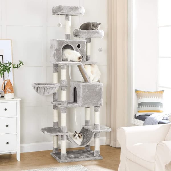 Rootz skrapstolpe - Kattträd - Kattgrottor - Hängmatta - Grå - Beige - Hängmatta - 7 nivåer - 60 x 50 x 206 cm
