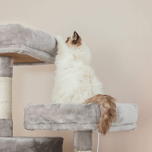 Rootz skrapstolpe - Kattträd - Kattgrottor - Hängmatta - Grå - Beige - Hängmatta - 7 nivåer - 60 x 50 x 206 cm