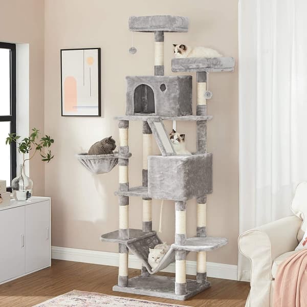 Rootz skrapstolpe - Kattträd - Kattgrottor - Hängmatta - Grå - Beige - Hängmatta - 7 nivåer - 60 x 50 x 206 cm
