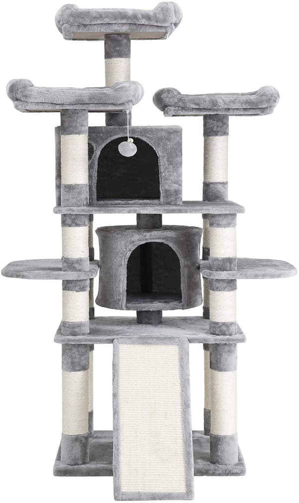 Rootz XXL Skrapstolpe för katt - Kattträd - Grå - 60 x 55 x 172 cm