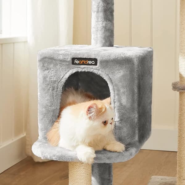 Rootz Kradsestolpe til katte - Kattekradsestolpe - med krammehule - Grå - 46 x 41 x 84 cm