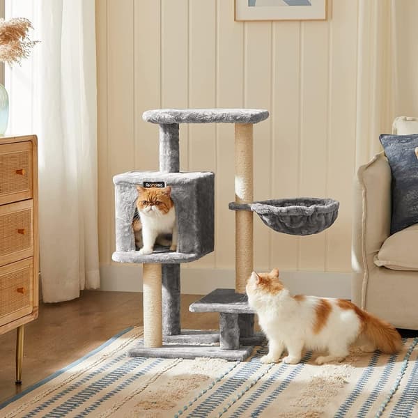Rootz Kradsestolpe til katte - Kattekradsestolpe - med krammehule - Grå - 46 x 41 x 84 cm