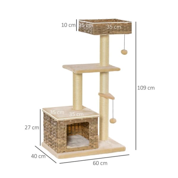 Rootz kattekrabbe pos - Brun, Beige - Konstrueret træ, Plys, Sisal - 23,62 cm x 15,74 cm x 42,91 cm