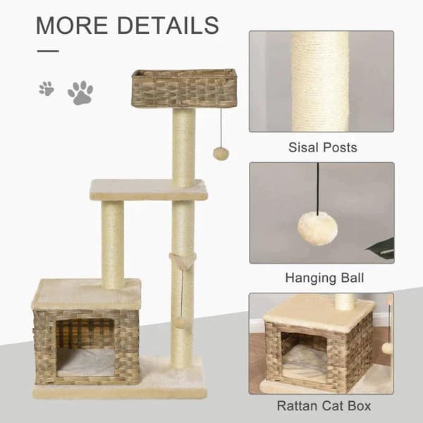 Rootz kattekrabbe pos - Brun, Beige - Konstrueret træ, Plys, Sisal - 23,62 cm x 15,74 cm x 42,91 cm