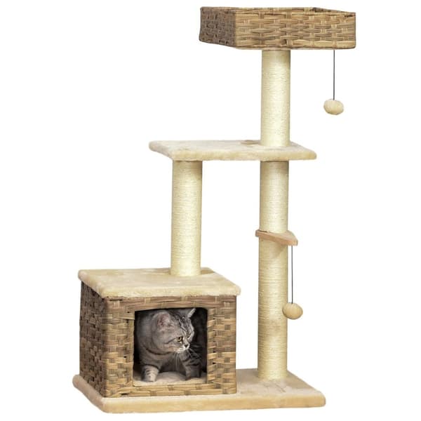Rootz kattekrabbe pos - Brun, Beige - Konstrueret træ, Plys, Sisal - 23,62 cm x 15,74 cm x 42,91 cm