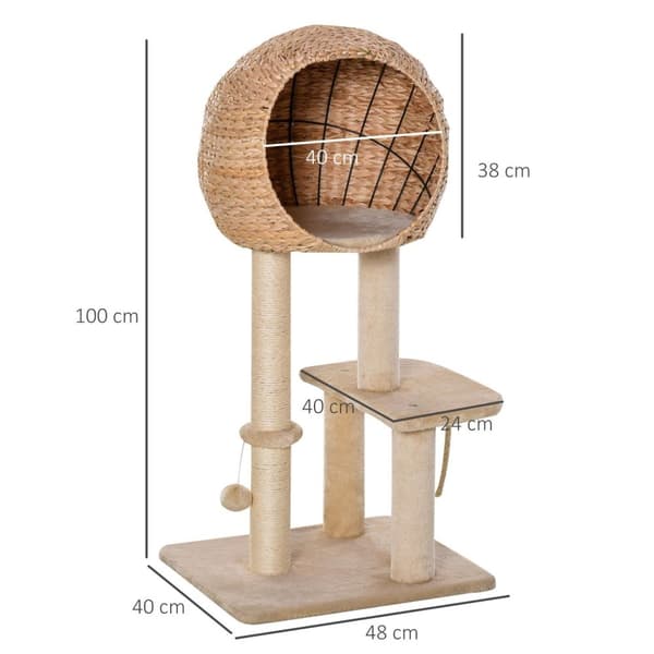 Rootz Cat Tree Kradsestolpe - Beige - Konstrueret træ, Plys, Sisal - 18,89 cm x 15,74 cm x 39,37 cm