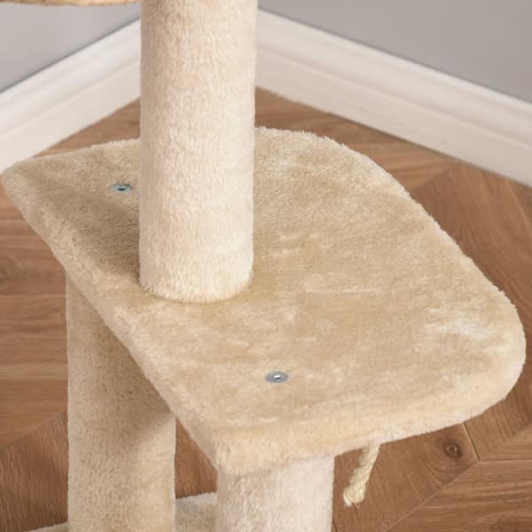 Rootz Cat Tree Kradsestolpe - Beige - Konstrueret træ, Plys, Sisal - 18,89 cm x 15,74 cm x 39,37 cm