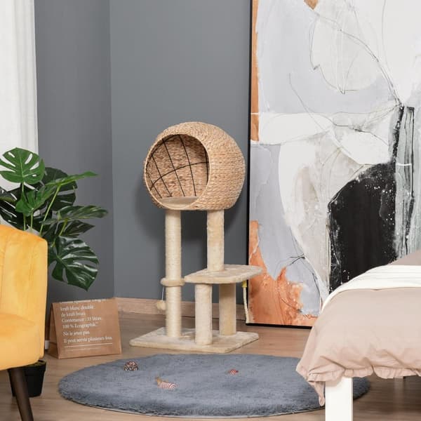 Rootz Cat Tree Kradsestolpe - Beige - Konstrueret træ, Plys, Sisal - 18,89 cm x 15,74 cm x 39,37 cm