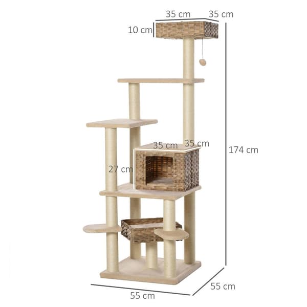 Rootz kradsestolpe - beige, brun - konstrueret træ, plys, sisal - 21,65 cm x 21,65 cm x 68,5 cm