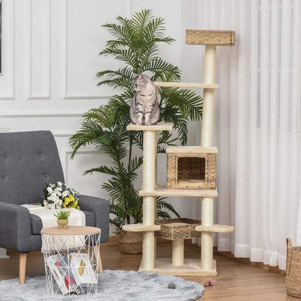 Rootz kradsestolpe - beige, brun - konstrueret træ, plys, sisal - 21,65 cm x 21,65 cm x 68,5 cm