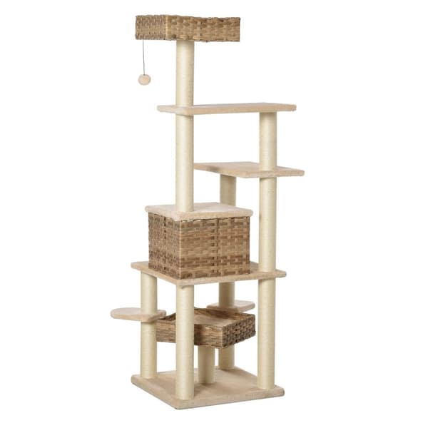 Rootz kradsestolpe - beige, brun - konstrueret træ, plys, sisal - 21,65 cm x 21,65 cm x 68,5 cm