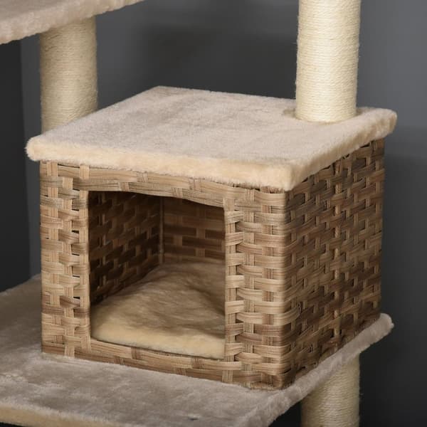 Rootz kradsestolpe - beige, brun - konstrueret træ, plys, sisal - 21,65 cm x 21,65 cm x 68,5 cm