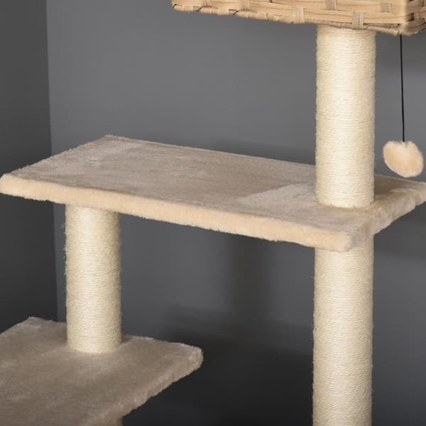 Rootz kradsestolpe - beige, brun - konstrueret træ, plys, sisal - 21,65 cm x 21,65 cm x 68,5 cm